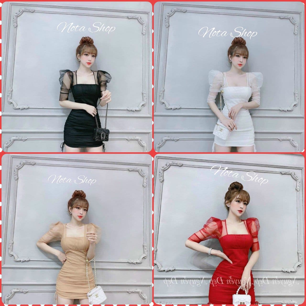 Đầm ôm đi tiêc quyến rũ, đầm body phối lưới rút dây