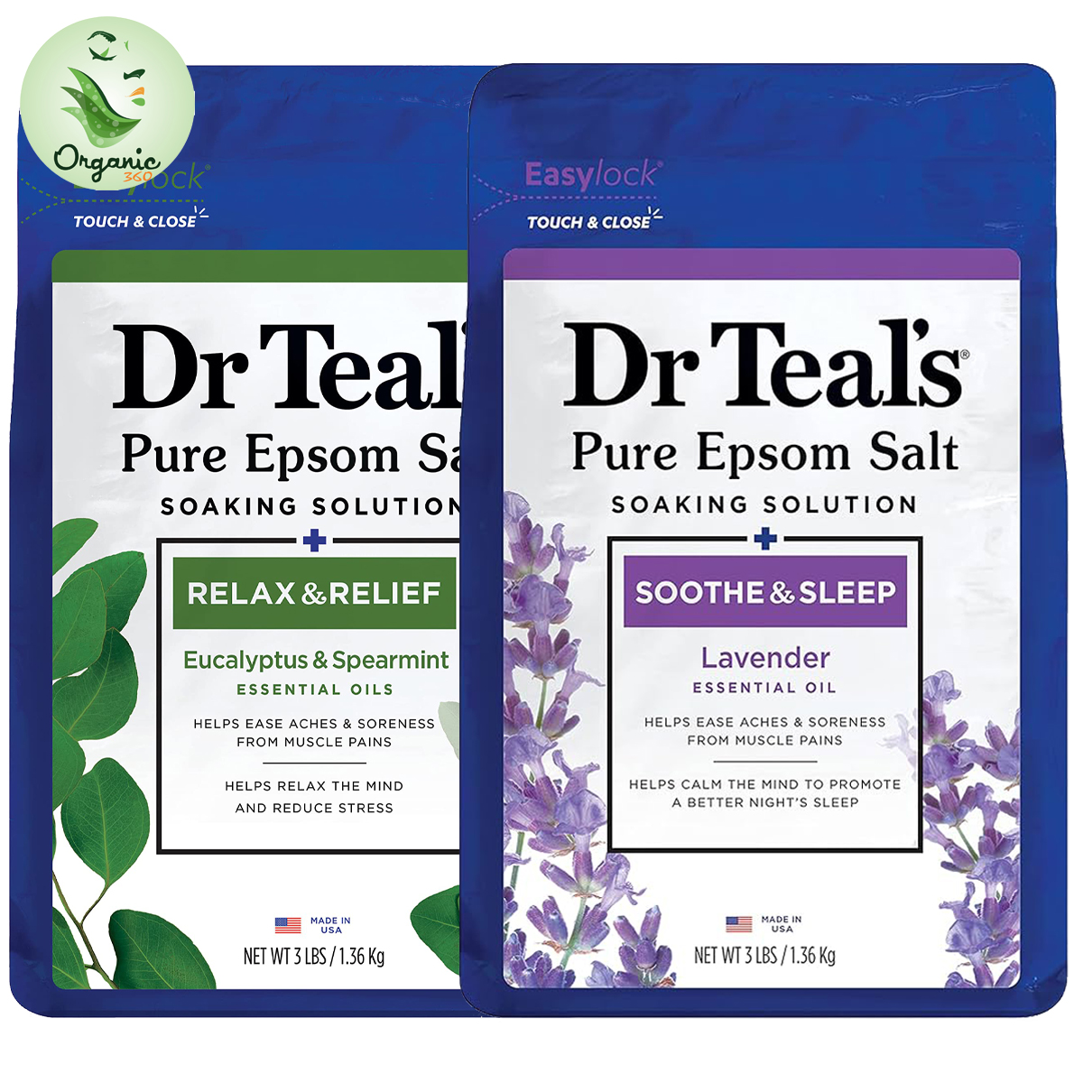 Muối tắm Epsom salt hương lavender bạch đàn và bạc hà Dr Teal's 1.36kg Lavender Eucalyptus & spearmint