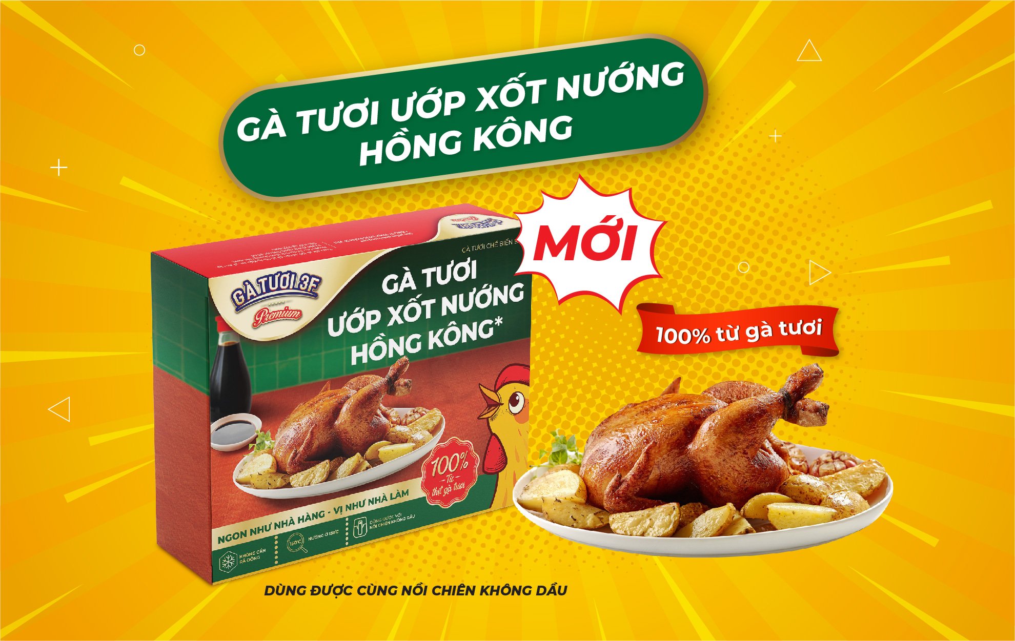 Hộp 1kg Gà Tươi Ướp Xốt Nướng Hồng Kông cao cấp [HCM] - Gà ướp sẵn vị Hồng Kong, nướng nhanh 1 bước với nồi chiên không dầu và không cần rã đông.