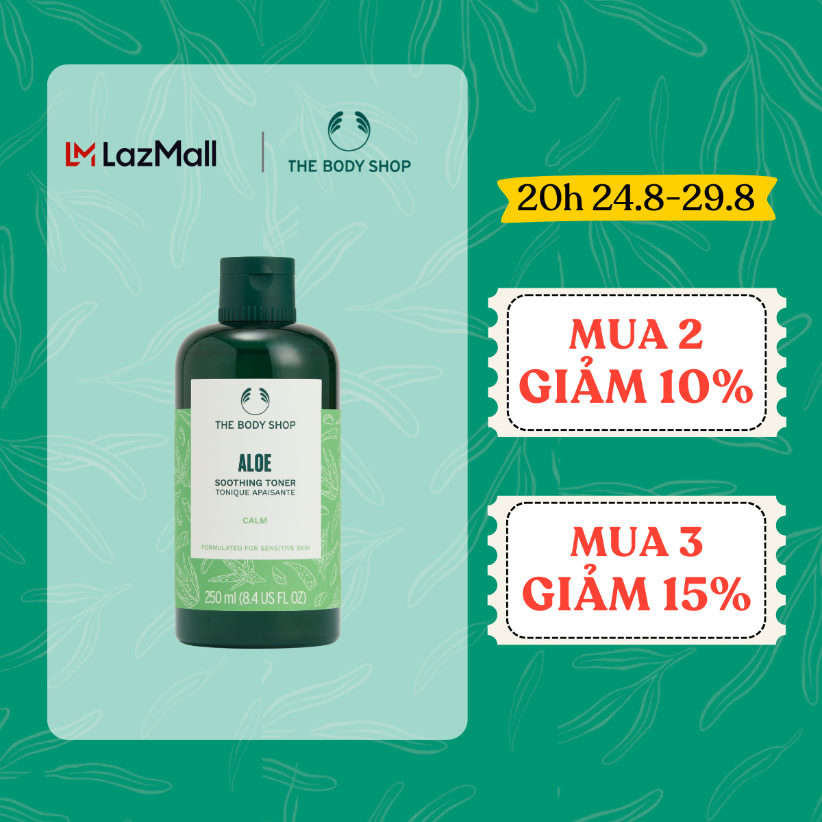 Nước Cân Bằng Làm Dịu Da Aloe Calming Toner 250ML The Body Shop