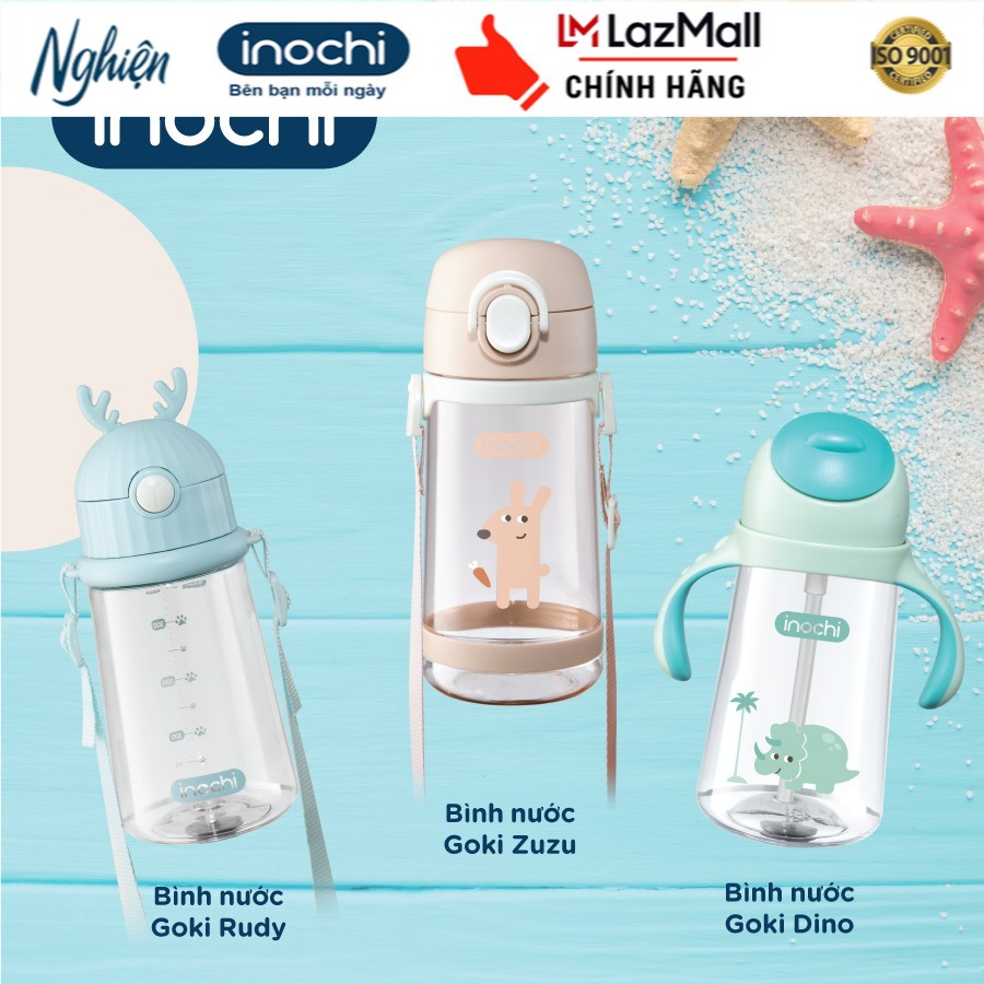 Bình uống nước cho bé , bình tập uống nước cho bé goki rudy450 ml inochi ,goki zuzu 520ml goki dino 470ml chống sặc