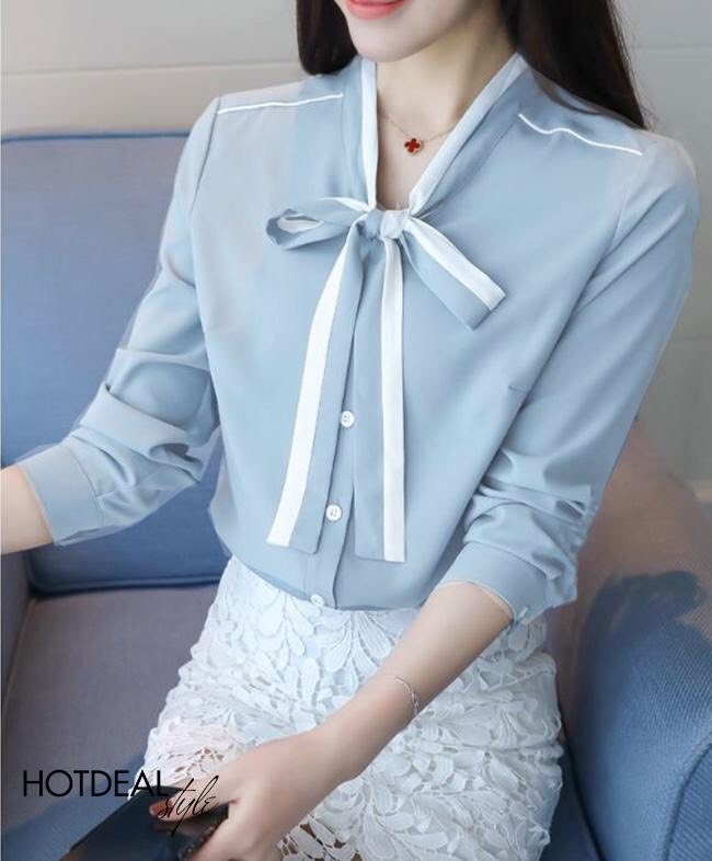 [HCM]Áo nữ - Áo sơ mi nữ thắt nơ có đủ size và màu xinh xắn