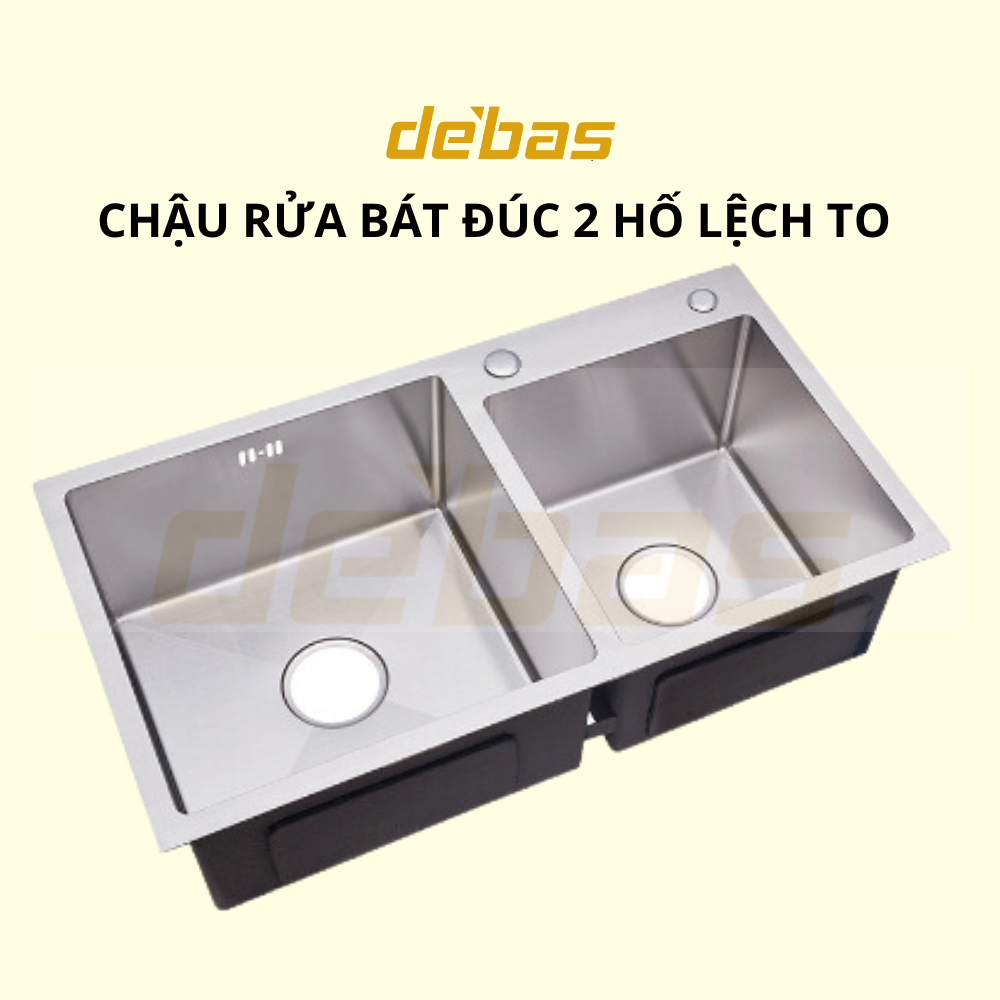 Chậu rửa bát đúc 2 hố lệch inox sus304 bồn rửa chén 2 hộc korea debas 8245 7843 7042