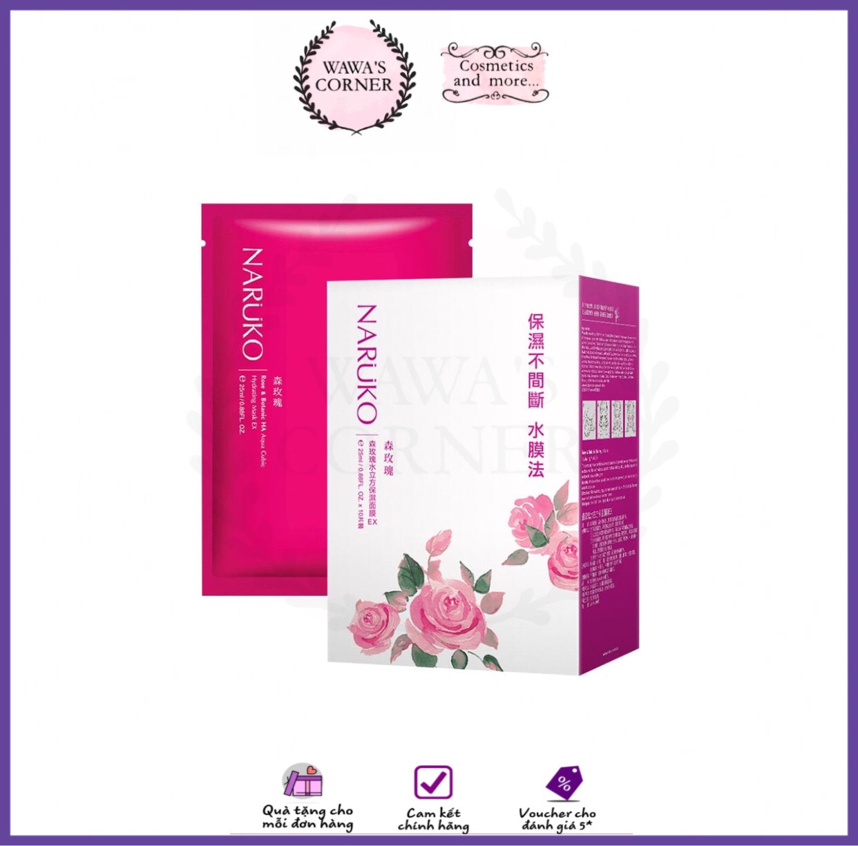 Naruko đài loan - mặt nạ cấp nước hoa hồng nhung naruko rose and botanic ha aqua cubic hydrating mask ex