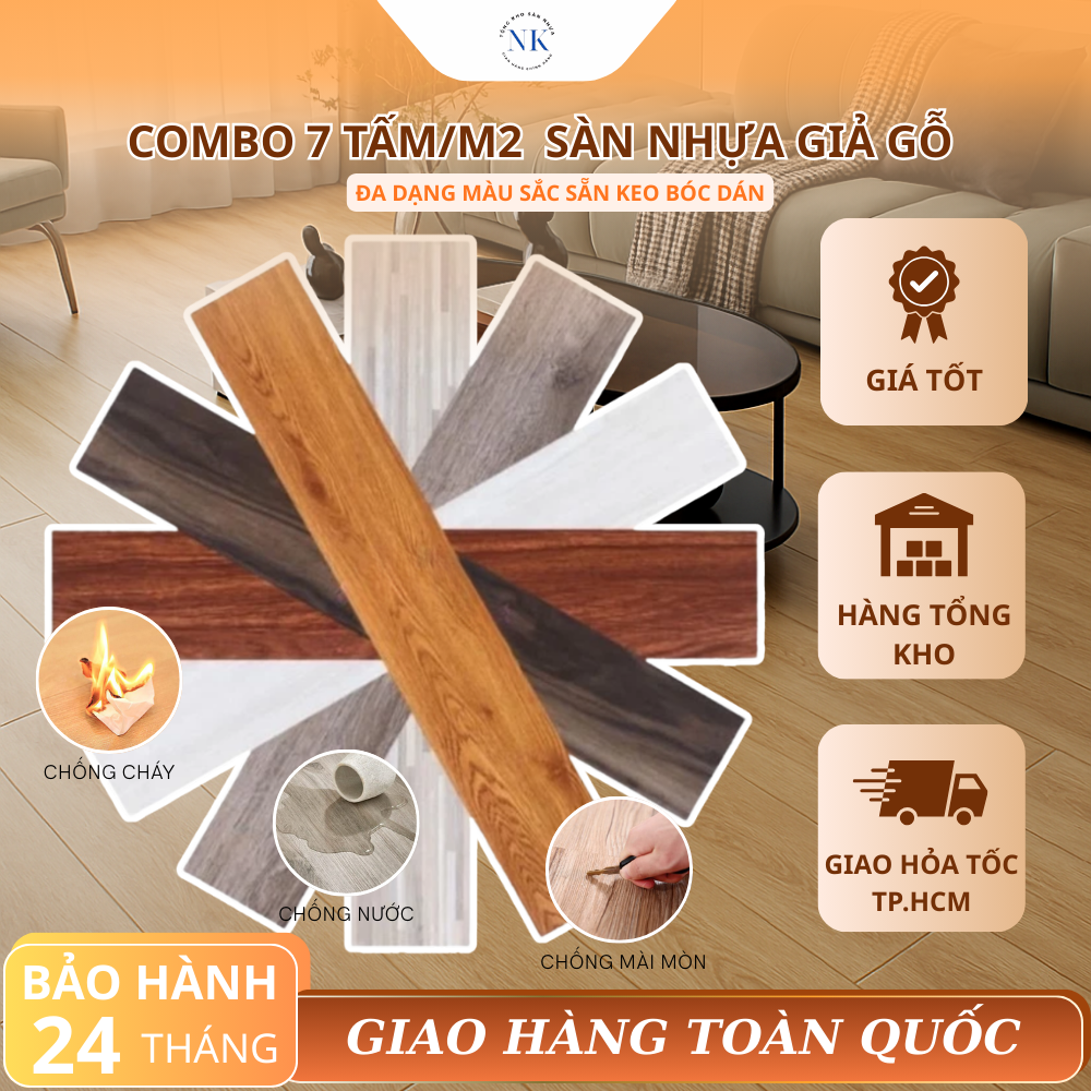 Combo 7 Tấm Lót Sàn Nhựa Giả Gỗ 1m Vuông Có Keo Sẵn Bóc Dán Chống Nước Lát Sàn Dễ Dàng Phù Hợp Nhiều Không Gian Sống