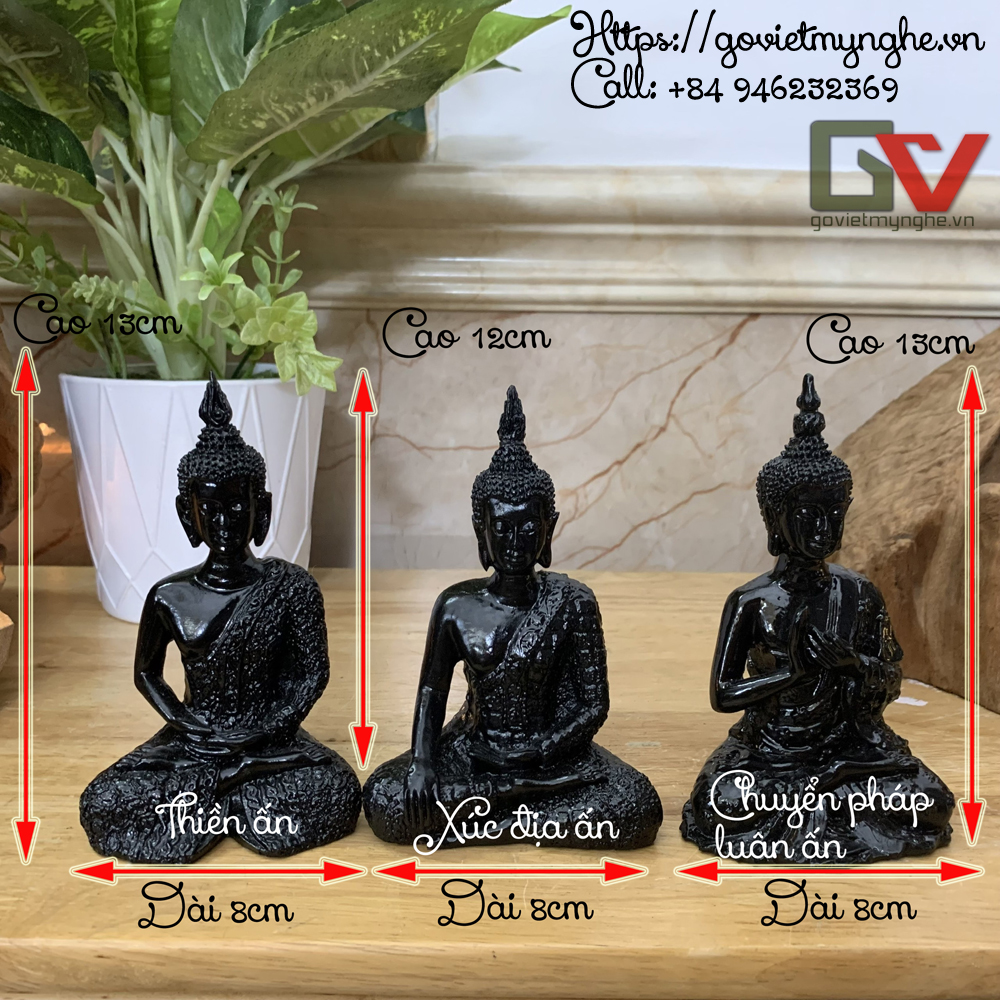 Combo 3 Tượng đá trang trí Tượng Phật Thái Thủ Ấn| Thiền ấn - Xúc địa ấn - Chuyển pháp luân ấn - Cao 13cm