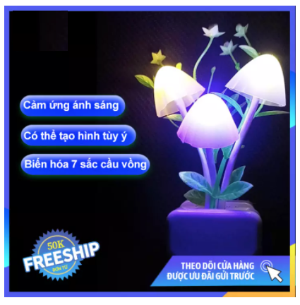 [HCM]Đèn nấm LED tự động cảm ứng bảo vệ mắt sáng tạo đèn ngủ biến đổi 7 sắc cầu vồng đèn đầu giường cắm điện tiết kiệm đèn cho bé bú ngủ trang trí nhà cửa phích cắm đầu tròn