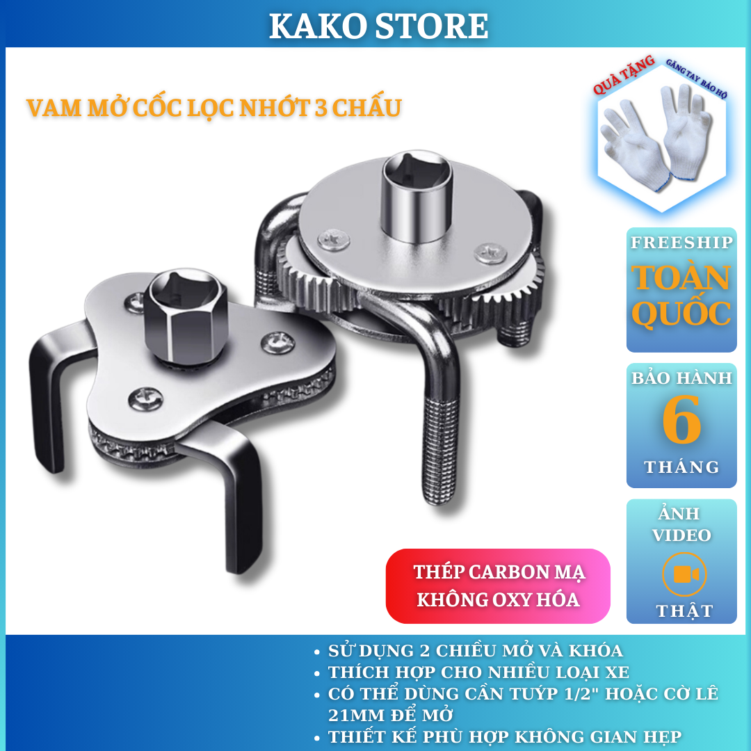 Vam tháo lọc nhớt tunuk, cảo mở cốc lọc dầu 3 chân 2 chiều, độ mở 62-105mm.