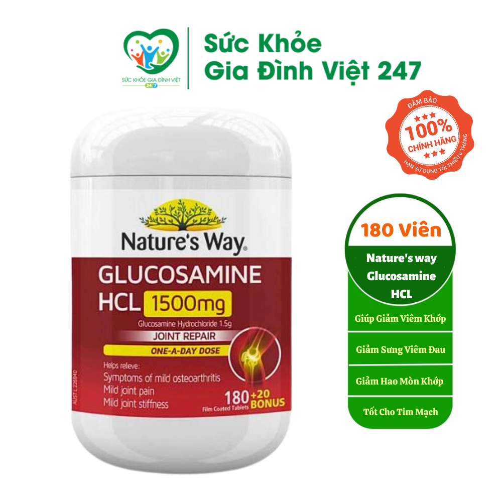 Viên uống bổ xương khớp Nature's Way Glucosamine HCL 180 Viên suckhoegiadinhviet247