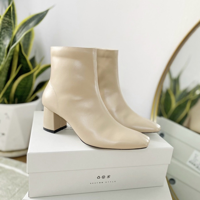 Giày bốt nữ cao gót mũi vuông thời trang gót vuông cao 5cm hàng vnxk cao cấp