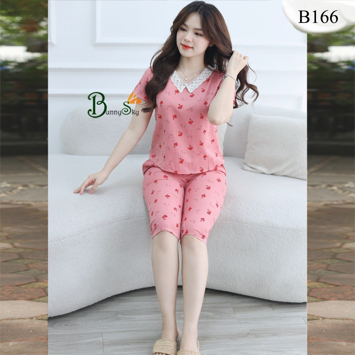 Đồ bộ mặc nhà mẫu quần lửng họa tiết đẹp, chất liệu đũi lạnh mềm mát thích hợp mặc hè