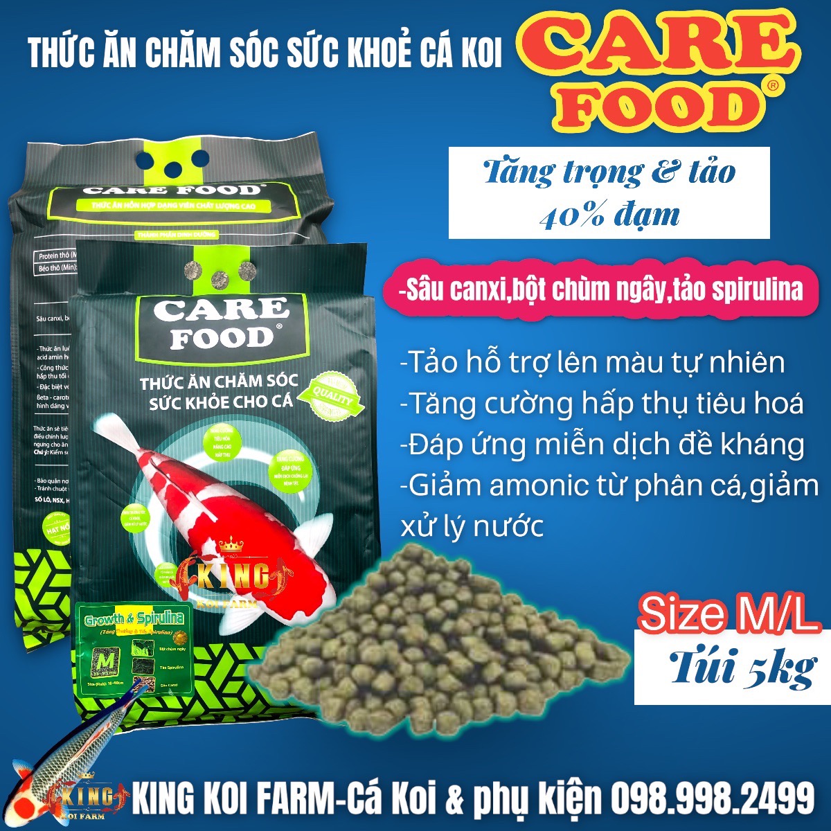 [GIẢM ĐẾN 20% Ở XU] Thức ăn cá koi CAREFOOD GROWTH & SPIRULINA hỗn hợp dạng viên tăng Tảo & Tăng trưởng tăng màu tự nhiên tốt cho đường ruột