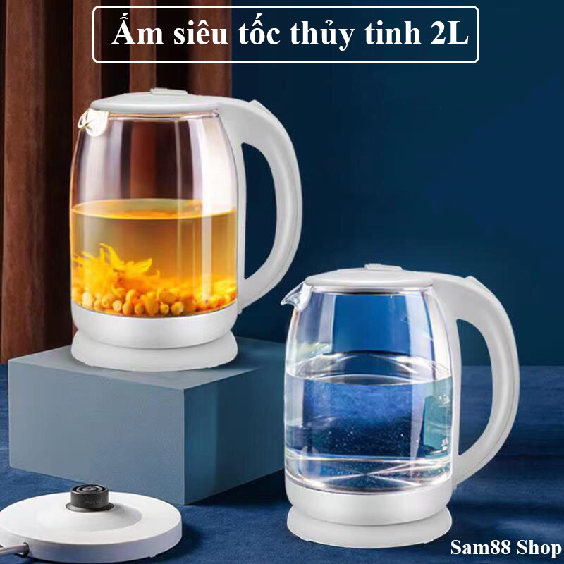 Ấm siêu tốc thủy tinh - ấm đun nước sôi công suất lớn 1500w dung tích 2l - bh 6 tháng