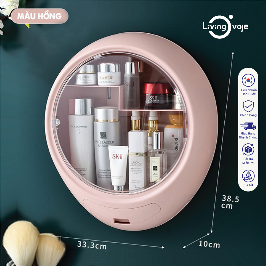 [Kệ treo tường - Chữ nhật và Tròn] Kệ đựng mỹ phẩm nhà tắm treo tường, để đồ trang điểm - không đục lỗ - nhựa ABS