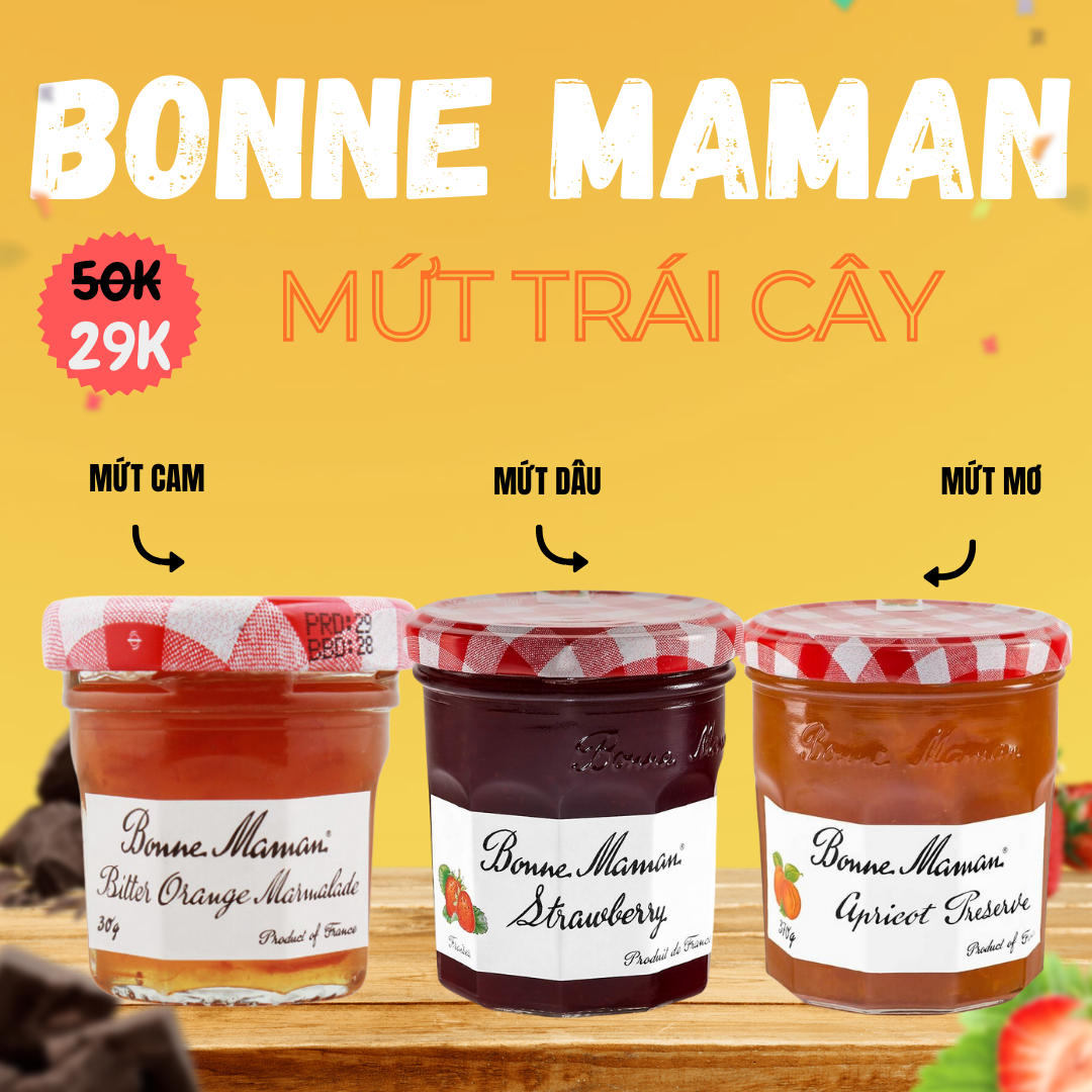 Mứt Hoa Quả Bonne Maman Pháp (30g) Mứt Phúc Bồn Tử/ Mứt Cam/Mứt dâu