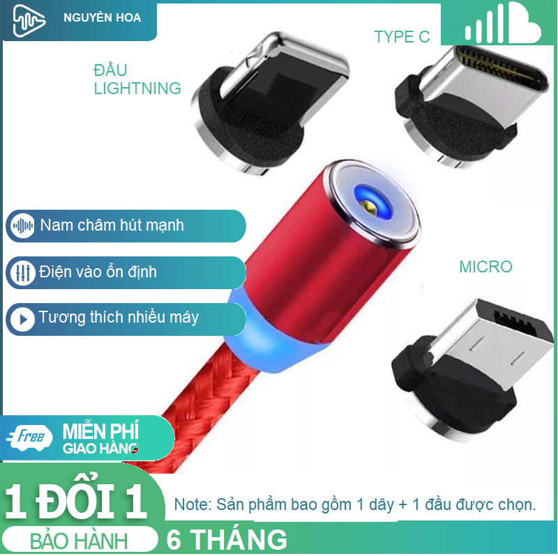 Cáp Sạc Nam Châm Phát Sáng Xoay 360 Độ Sạc Nhanh Cho Điện Thoại iPhone/Samsung/Android dây sạc cho Samsung, ipad, Đầu sạc MicroUSB, TYPE C, Lightning, Oppo, Xiaomi bọc dù hít mạnh