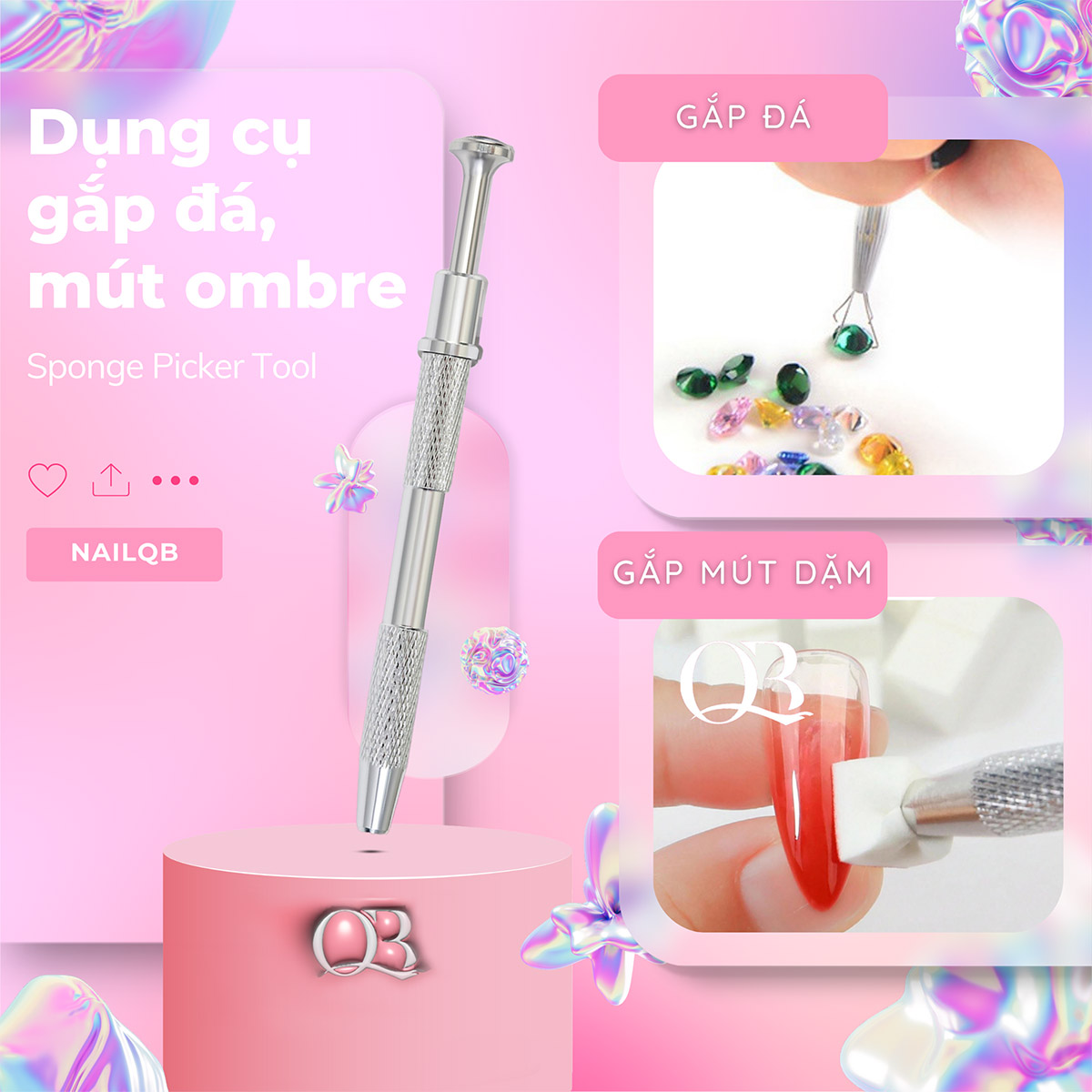  Dụng cụ gắp mút dặm ombre cây gắp đá 4 chân đồ gắp phụ kiện nail 