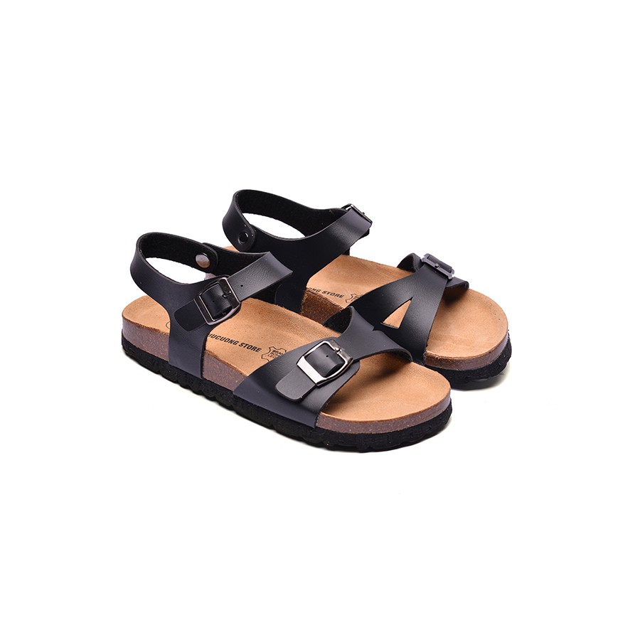 Sandal nữ HuuCuong 1 khóa đen đế trấu handmade