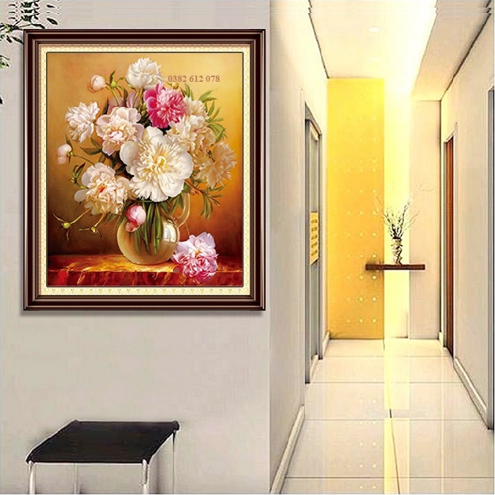 Tranh đính đá bình hoa, kích thước 50x60cm