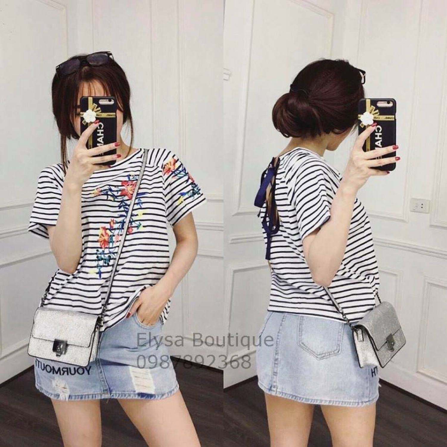 Áo phông nữ zara họa tiết hoa thêu tay