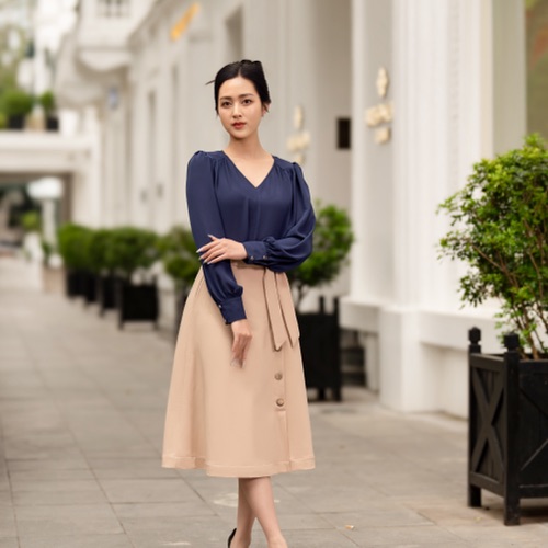 Chân váy dài dáng a may 2 lớp clara mare ski5006