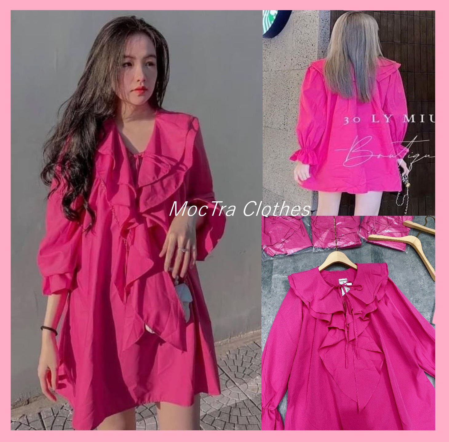 Áo váy sơ mi phối bèo tiểu thư hàng quảng châu tay bồng nhẹ dáng rộng thụng siêu xinh, Áo kiểu nữ phong cách trẻ trung năng động hàng đẹp giá rẻ, chất thô mềm, phù hợp đi làm đi học đi chơi