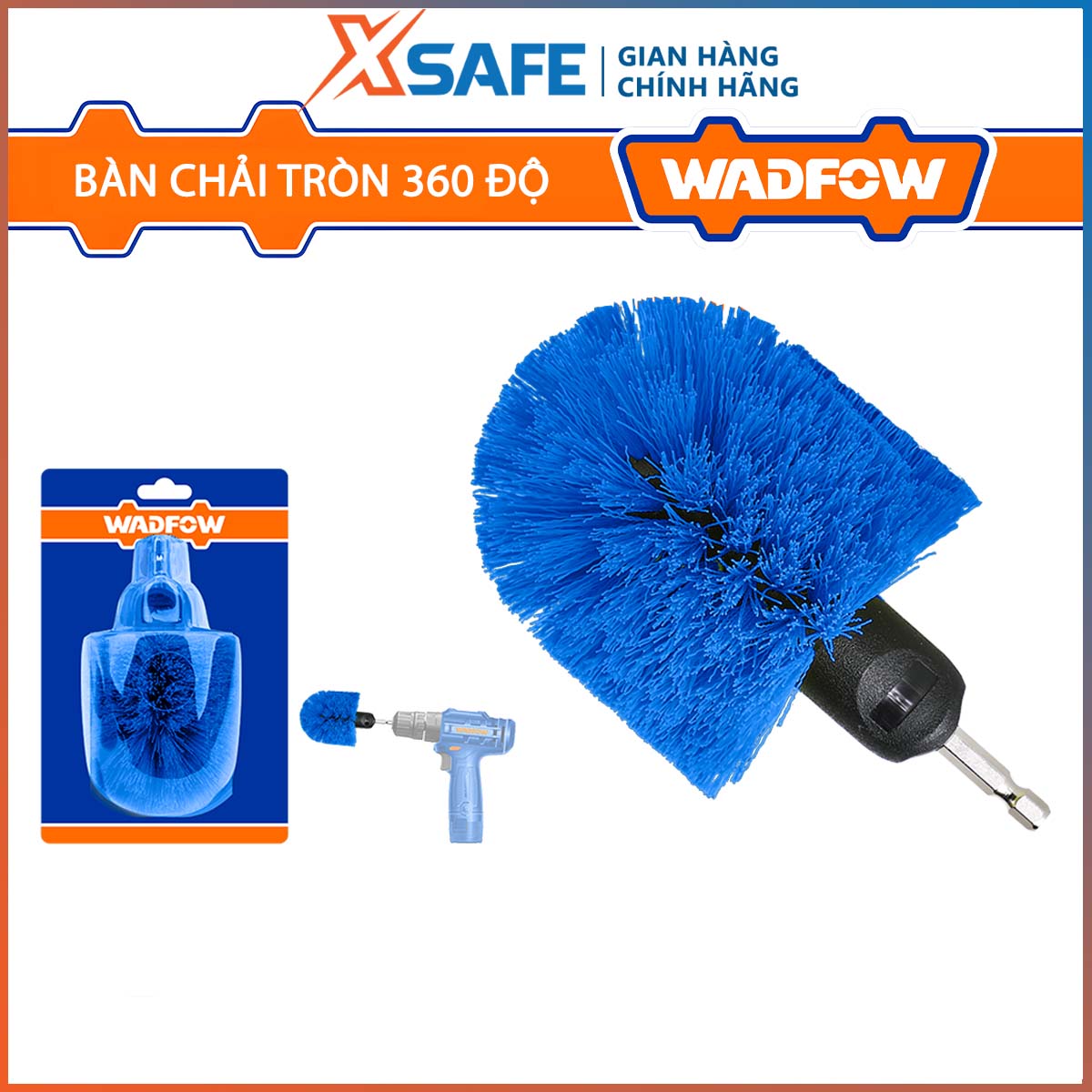 Bàn chải tròn 360 độ wadfow wny2420 chuôi lục giác 1/4" làm sạch sàn, sứ, đá granit, ngói, thảm ...
