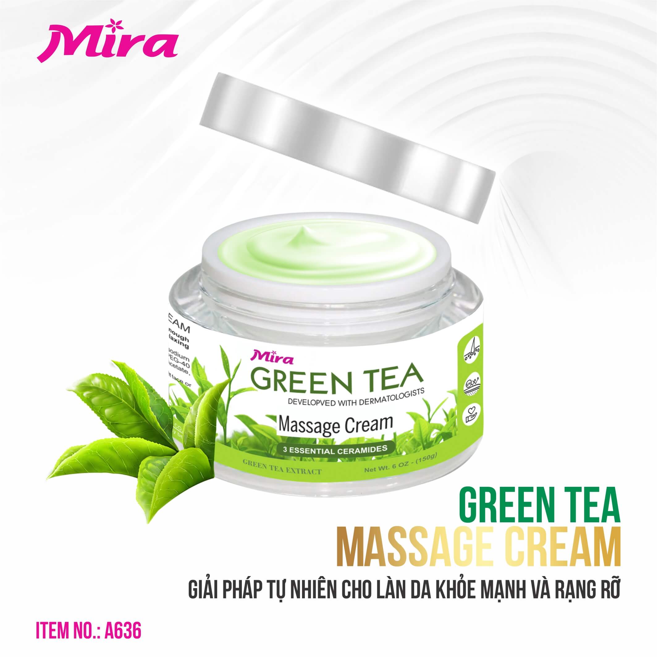 Kem massage dưỡng ẩm dành cho mặt trà xanh mira green tea 150g a636