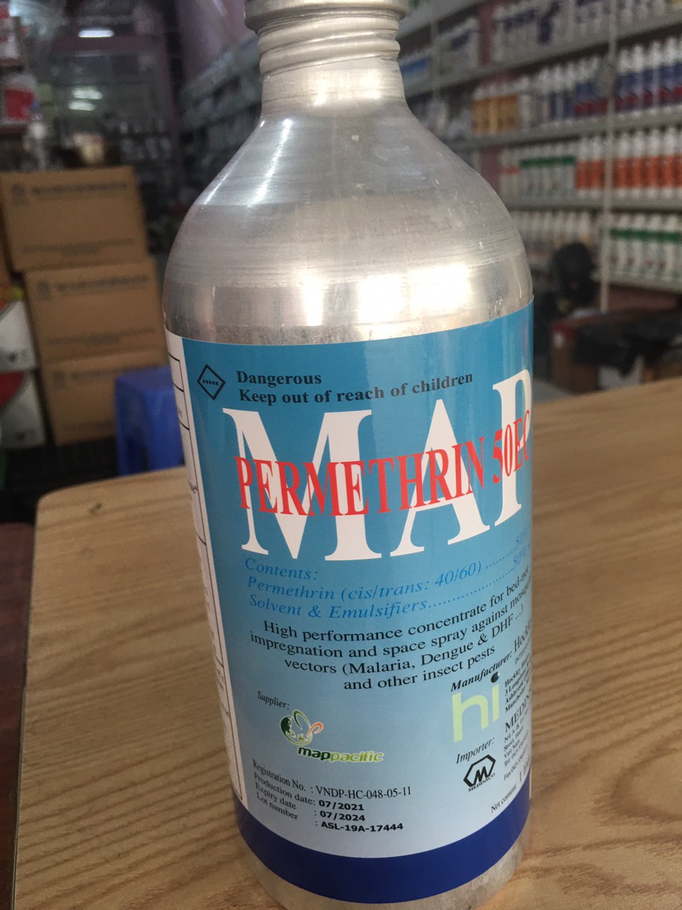 Thuốc phun muỗi y tế map permethrin 50 ec chai nhôm 1 lit