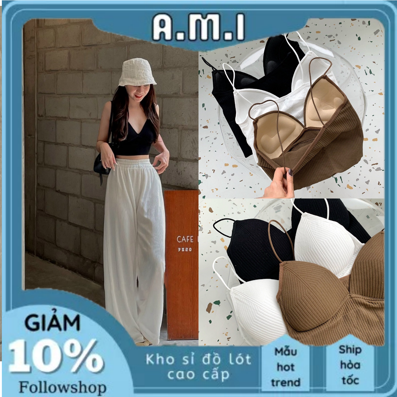 Áo hai dây len tăm kèm mút ngực , áo bra mút ngực gym chất len ôm dáng
