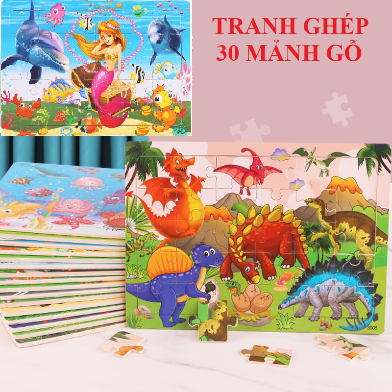 Tranh ghép gỗ cho bé, tranh ghép hình cho bé, bộ xếp hình cho bé 30 mảnh gỗ, bộ ghép hình