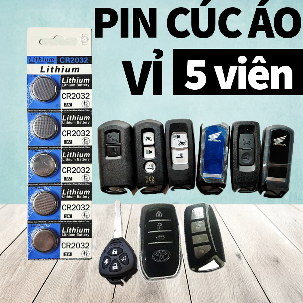 1 vỉ 5 Viên pin cúc áo CR 2032 Thay pin cho remote xe máy, SH, SH mode, vision, AB, máy tính, xe hơi, cửa cuốn