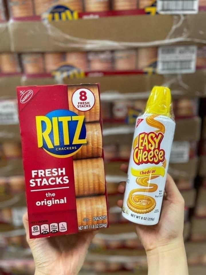 Xịt PHÔ MAI , bánh RITZ MỸ siêu ngon , Easy Chesse Cheddar and Ritz