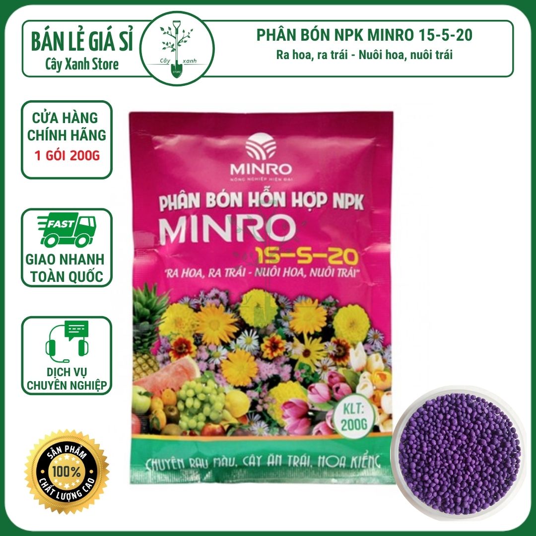 Phân Bón Hỗn Hợp NPK 15 5 20 MINRO - Giúp Ra Hoa . Ra Trái, Chuyên Rau Màu, Cây Ăn Trái và Hoa Kiểng | Cây Xanh Store Phân Phối Hạt Giống Rau Củ quả, Xơ Dừa Nén, Mùn Dừa Nén, Phân Bón Hữu Cơ Trồng Rau Sạch, Hoa Hồng, Cây Cảnh