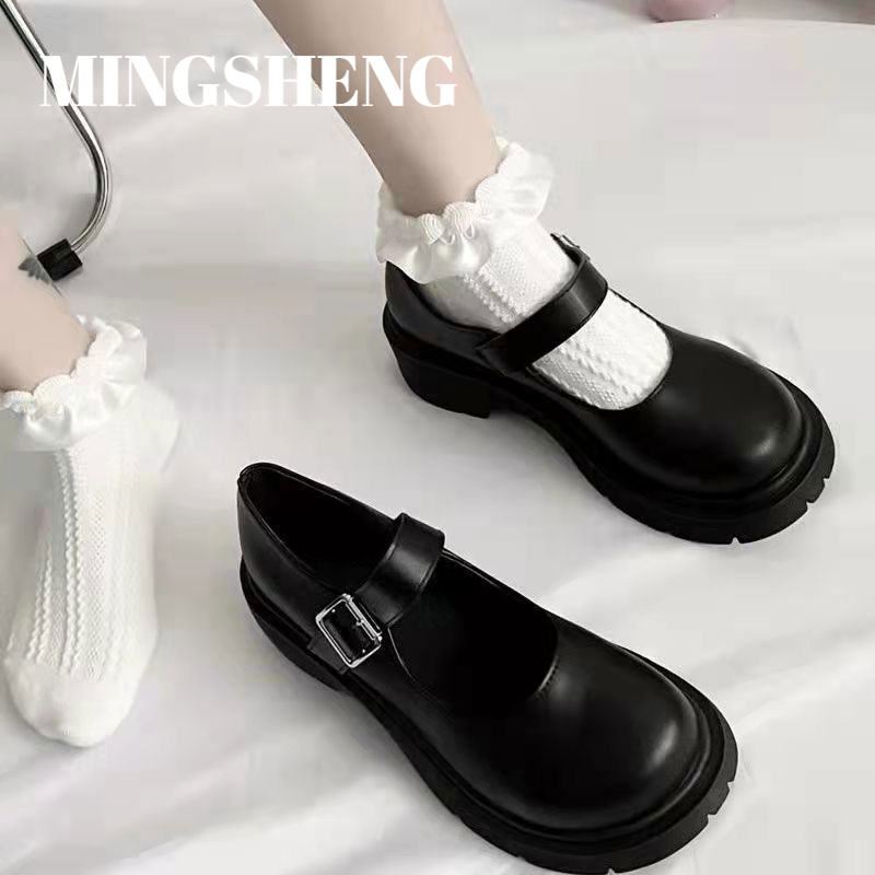 Mingsheng Phụ Nữ Của Muffin đế dày Bow Jk Đầu Lớn Mary Jane Giày da nhỏ