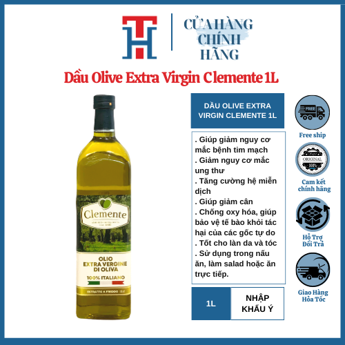 Nhập Khẩu Ý Dầu Olive Nguyên Chất Extra Virgin 1L Clemente