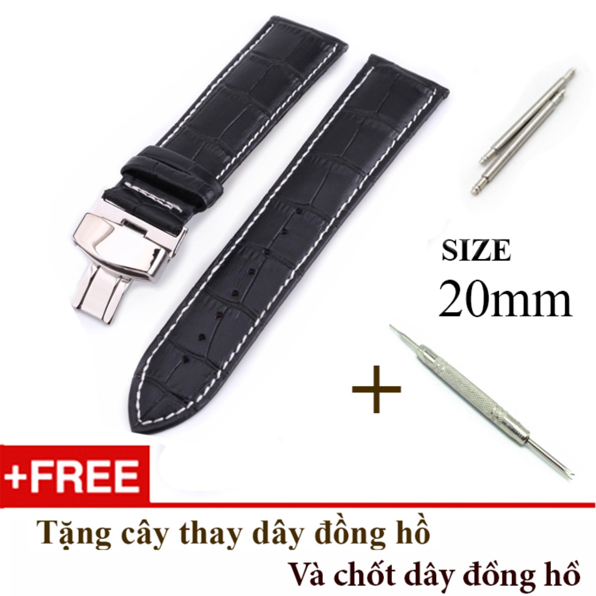 Dây đồng hồ da bò xịn size 20mm, khóa bướm thép 316