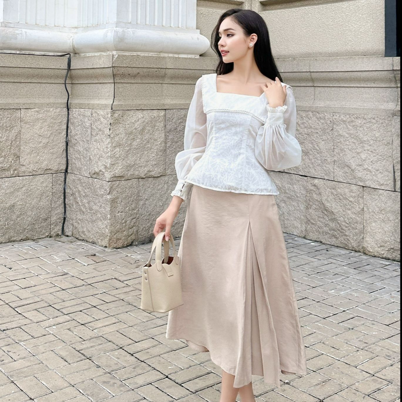 Olv - chân váy a line skirt in brown