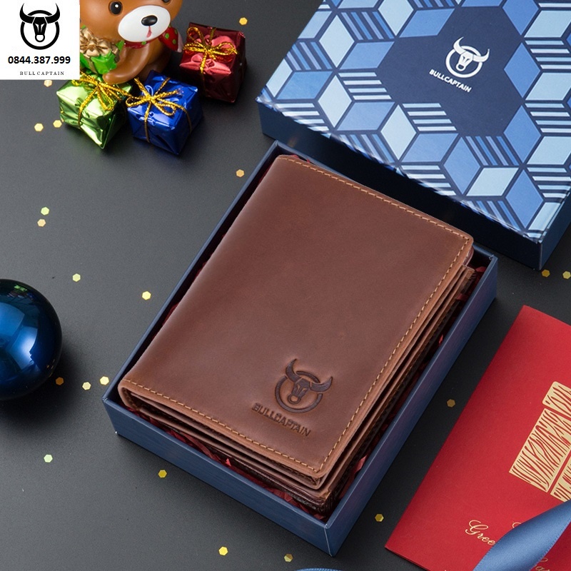Ví nam bóp nam cao cấp da bò thật dáng đứng ngang đẹp thời trang BULLCAPTAIN cầm tay full hộp da mềm mịn - hàng cao cB05