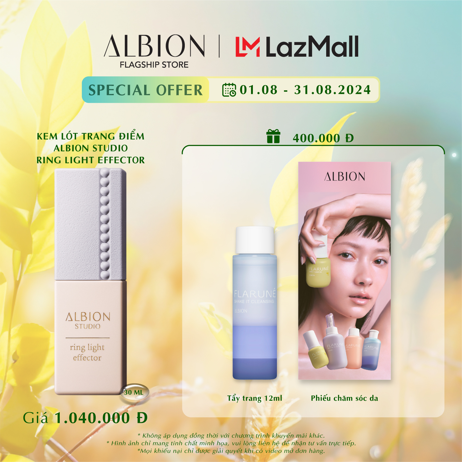 Kem lót trang điểm albion studio ring light effector