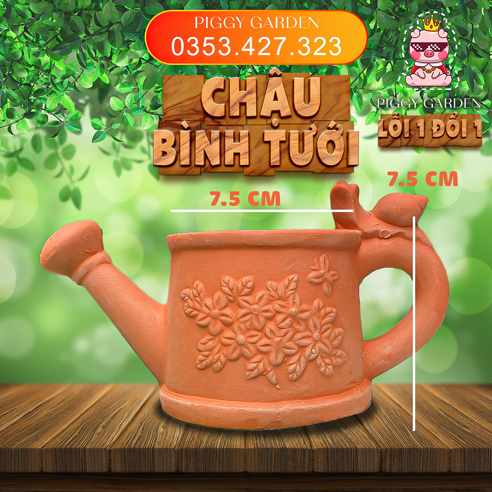 Chậu đất nung - Chậu trồng sen đá, xương rồng - Chậu bình tưới miệng 7.5cm, cao 7.5cm