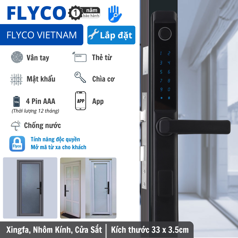 [2025] Khóa điện vân tay thông minh Flyco dành cho Xingfa, Nhôm Kính, Cửa Sắt. cửa đẩy, lùa kéo, App TTLock - Bảo hành 1 năm
