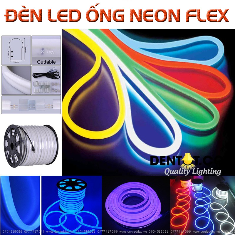 Dây đèn LED dẻo Neon trang trí điện 220v dùng trang trí xe, quảng cáo, trang trí nhà cửa (Giá trên chưa có nguồn. Mua trên 5m shop tặng 1 nguồn và lắp sẵn )