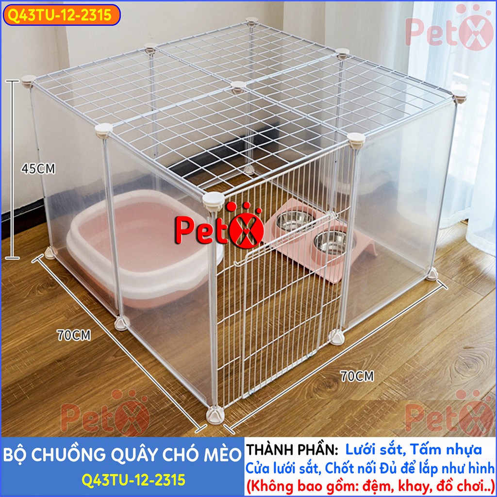 Chuồng chó mèo lắp ghép theo bộ 12 tấm ghép dạng quây có 1 cửa cao 45cm kích thước 45x70x70 cm