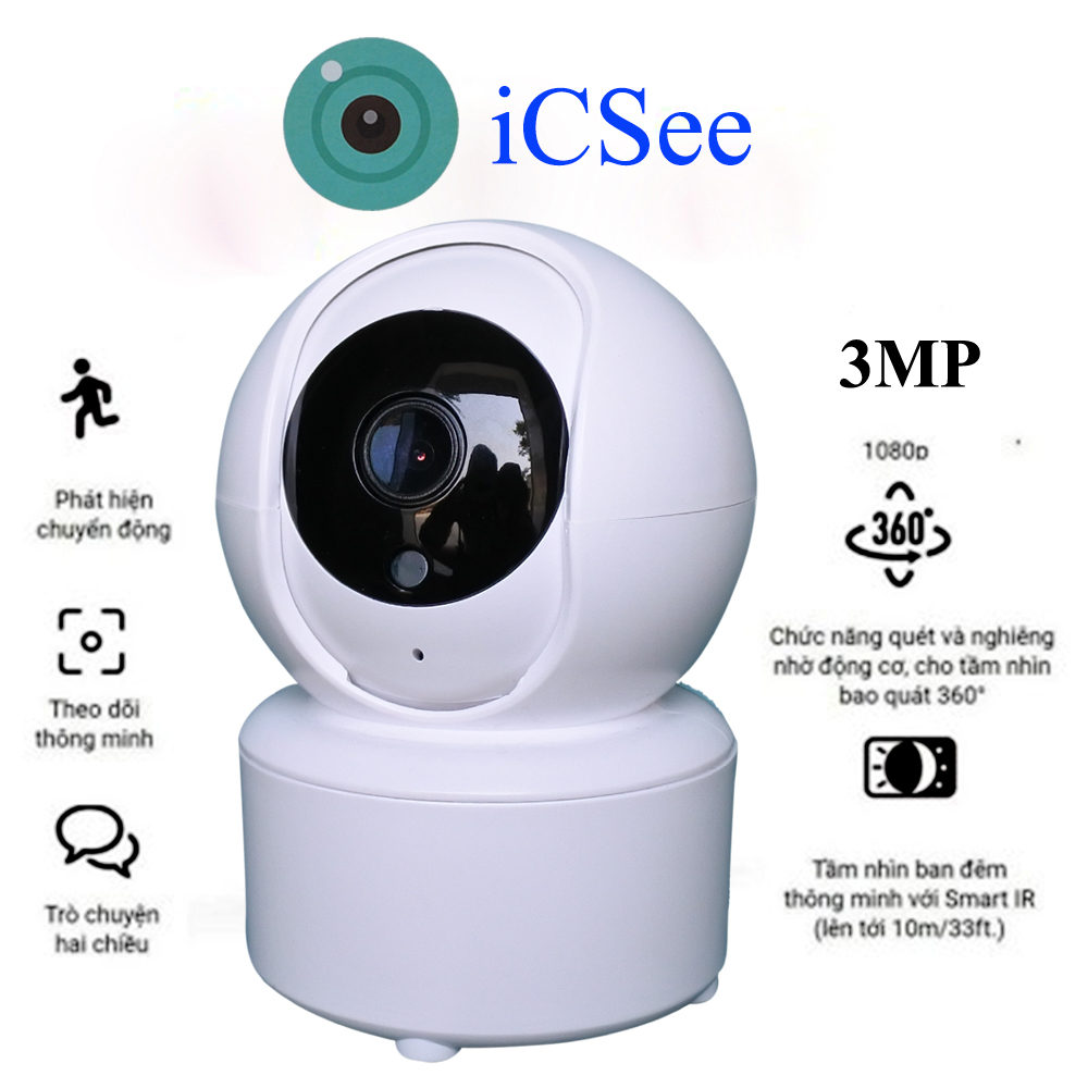 Camera IP WIFI , iCSee C30 , 3.0MP -Xoay 360 Độ Thông Minh + Đàm Thoại 2 Chiều + Theo Dõi Chuyển Động , Hồng Ngoại Ban Đêm , Tặng Kèm Chân Đế , BH 12 Tháng