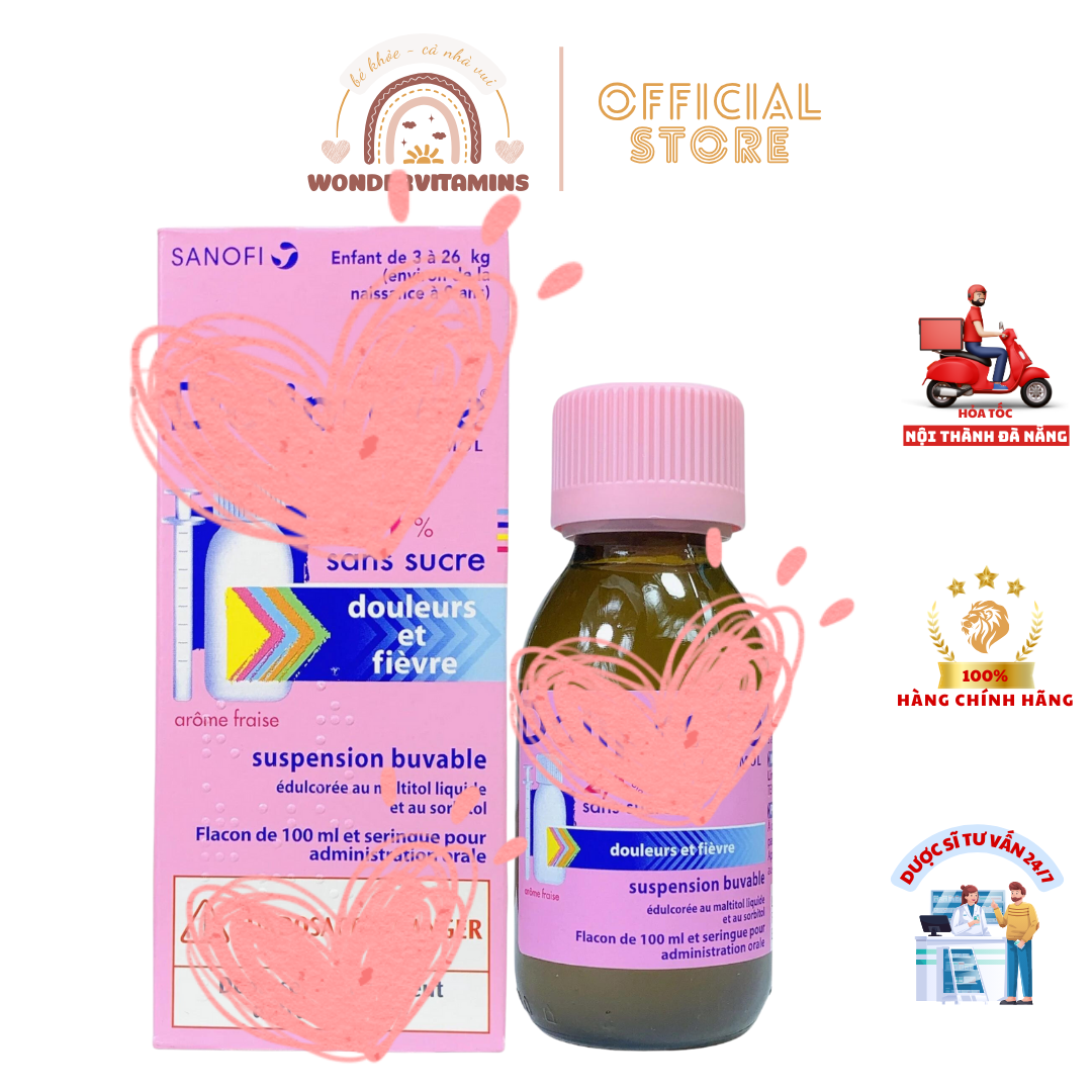 Siro Doliprane hỗ trợ hạ sốt cho bé từ 3 đến 26 kg chai 100ml