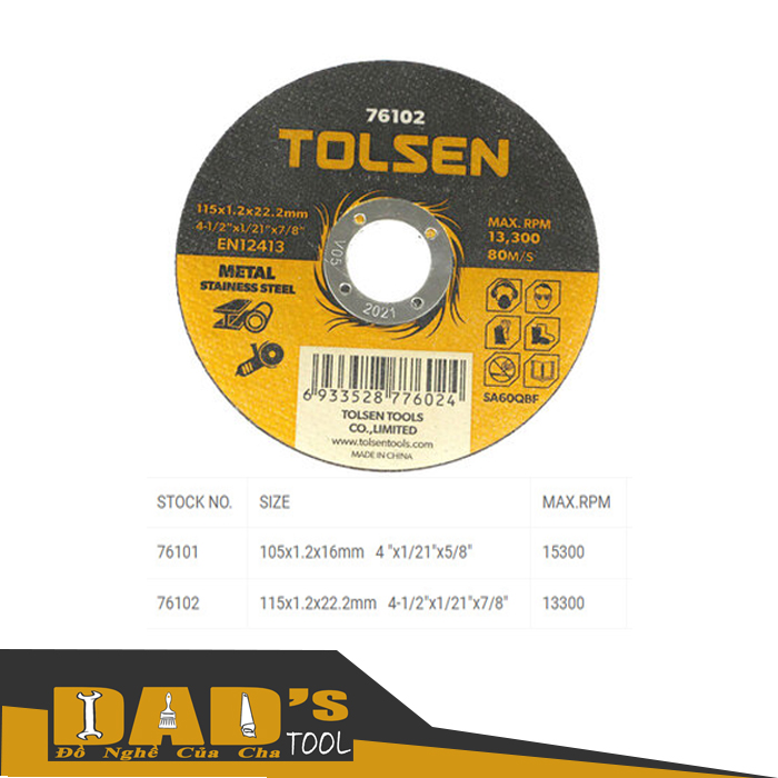 Đĩa cắt sắt & inox 1.2mm - tolsen 76101/102