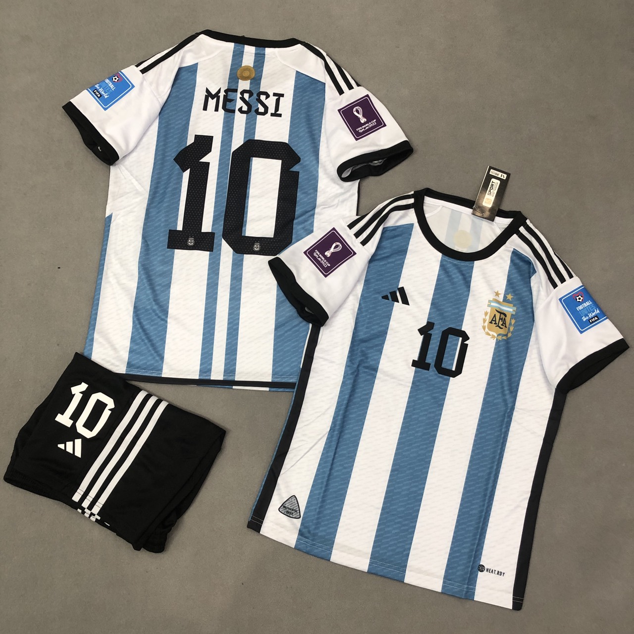 Bộ quần áo ngôi sao messi 10 argentina sân nhà thun mè thái f2 có lg wc2022