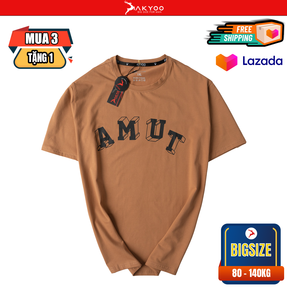 Áo thun nam bigsize màu nâu sữa trẻ trung năng động, bigsize 80-140kg akyoo