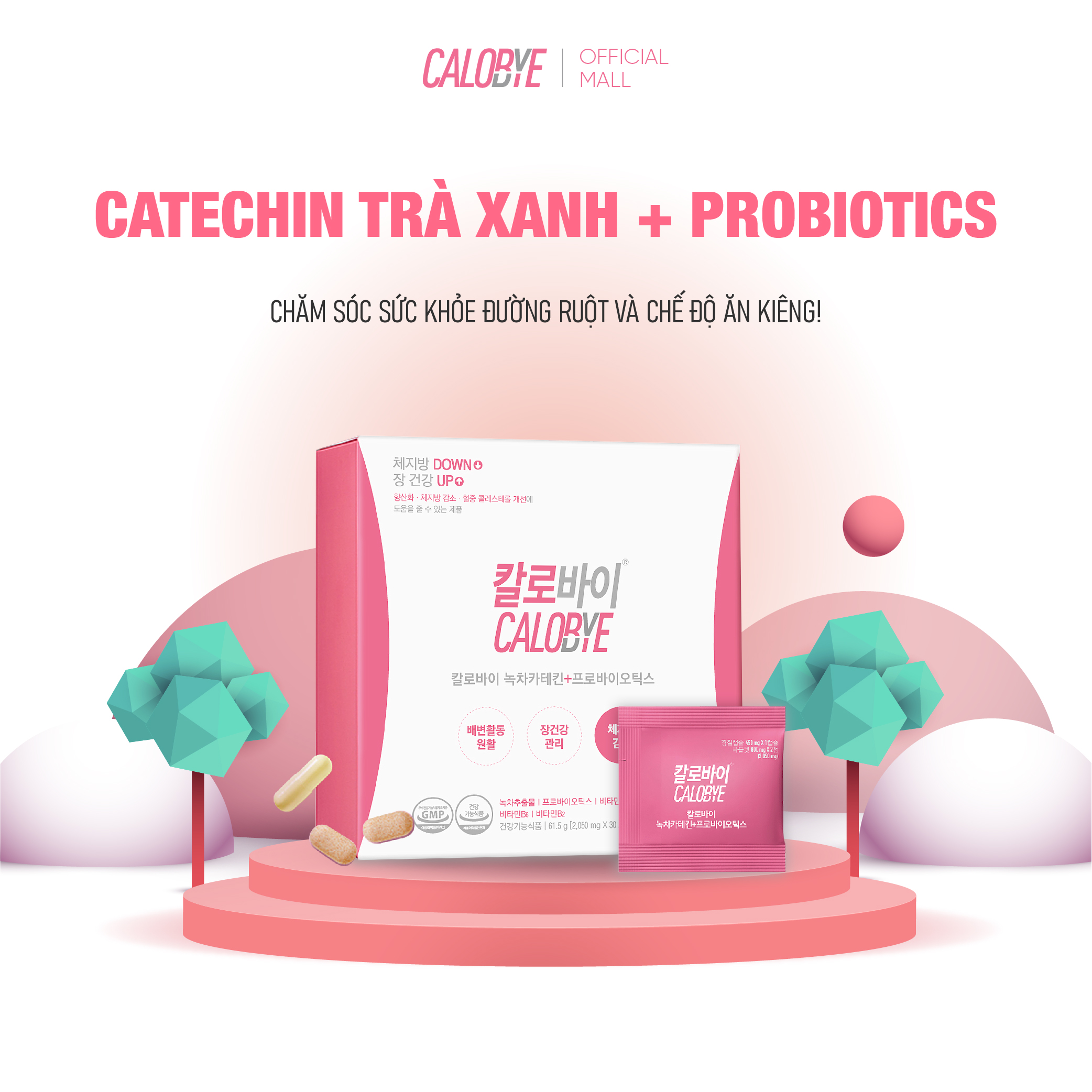 30 Ngày x 30 Gói Viên Uống Giảm Mỡ Calobye Catechin Trà Xanh + Probiotics